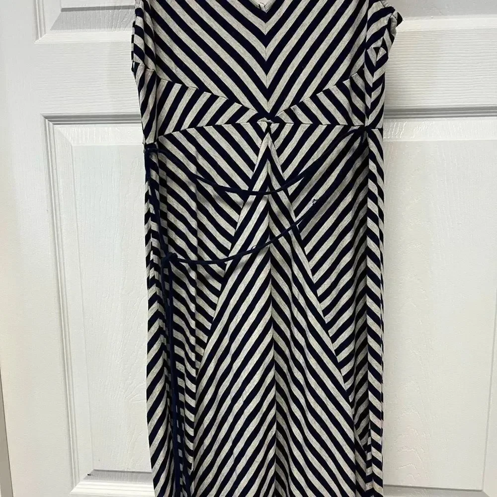 Motherhood Maternity Navy & Gray Stripe Back Tie Sleeveless Maxi Dress sz M